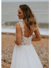 Wide Straps Beaded Ivory Lace Chiffon Boho Wedding Dress